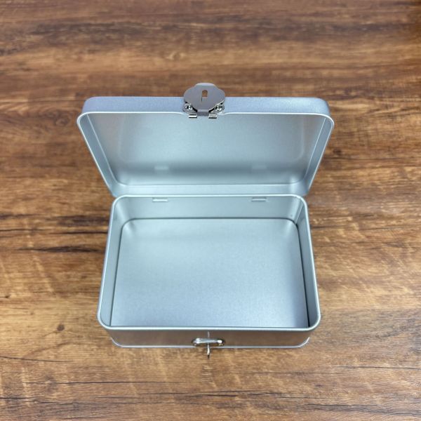 Stationery Rectangular Silver Tin Box Hinged Lid Metal Pencil Box With Embossing Iron Craft