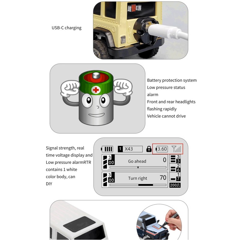 LDARC X43 1/ Mini RC Remote Control Model Car Desktop Crawler RTR 4WD Code Rolling Adult Children's Toys