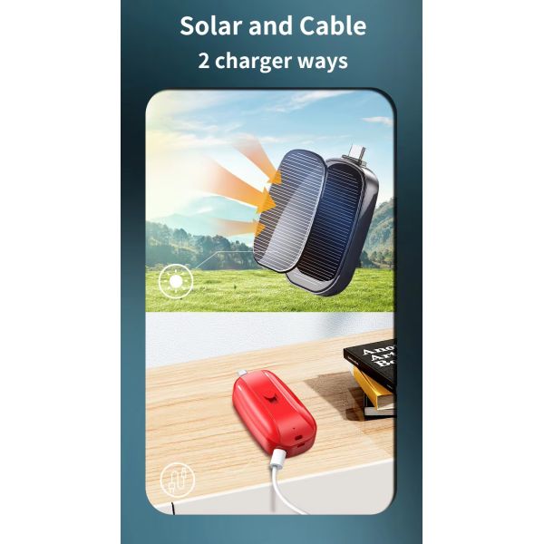 Mini Small Keychain Outdoor Emergency Solar Wireless Charger Key Chain Power Bank Portable Mobile Charging 1200mAh