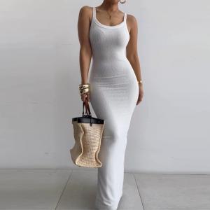 China Trend Women Tight Long Dress Fashion Solid Color Maxi Dress U Neck  Sexy on sale