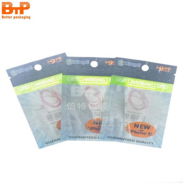 Custom logo Waterproof Plastic Bag for Mobile Phone with Zipper for Mobile Mobile Phone Shell and USB Cable