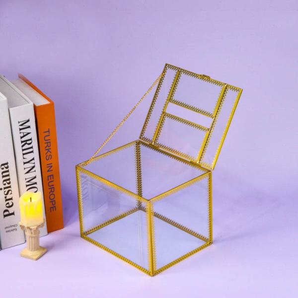 Copper strip Gold color Clamshell square glass artifact Cosmetic Storage lamp candle Tissue box