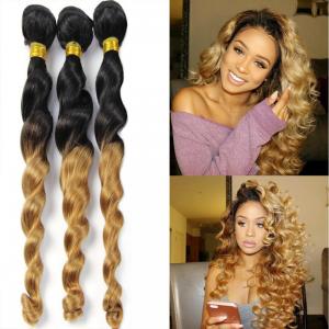 China Ombre Hair Extension Real Human Hair Loose Wave Bundle Black to Blonde 2 Tone Color Grade 7A Virgin Brazilian Hair on sale