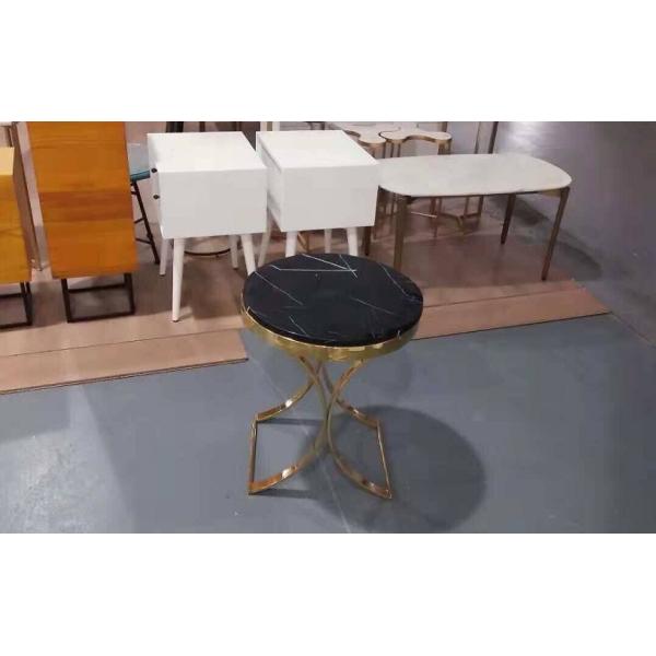 Unique design stanieless steel base marble top end table round corner table for hotel home