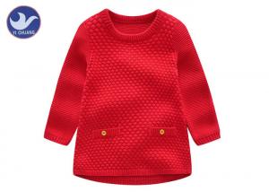 Buy cheap Plain Color Girls Knitted Dress Crew Neck Long Sleeves With Fake Pockets product