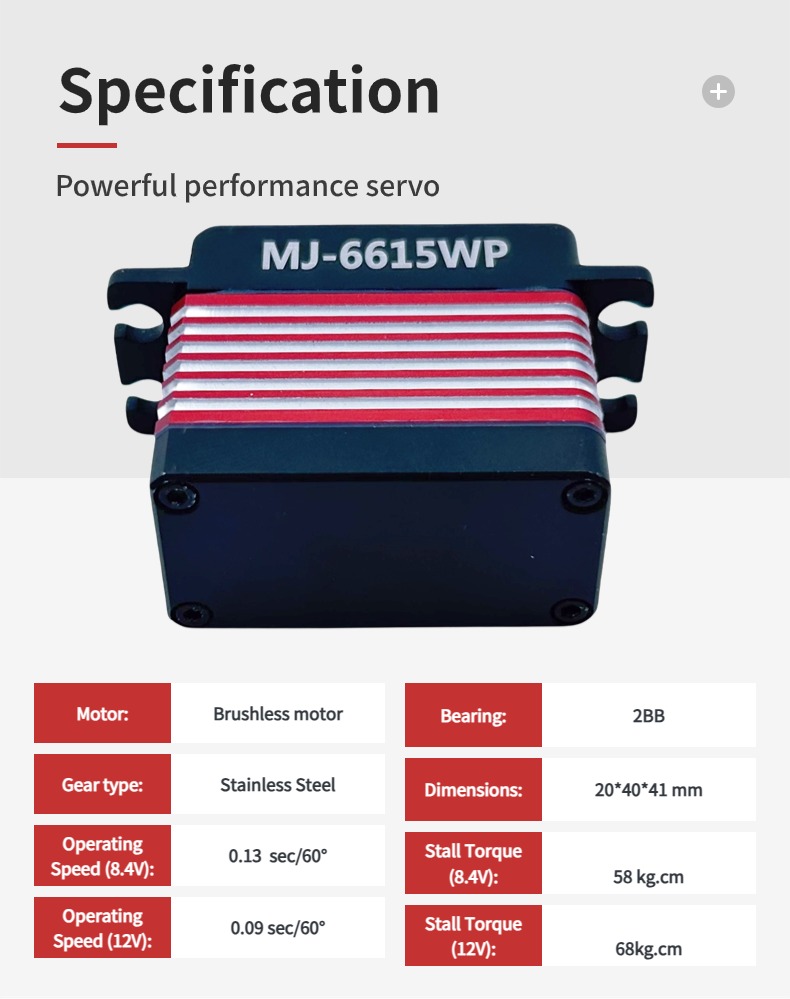 Mj-6615wp High-Performance 12v Digital Servo 66kg-Cm High Voltage Brushless Waterproof Metal Gear For Car And Aircraft Models
