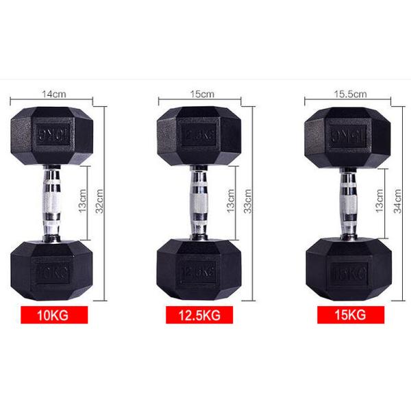 2.5kg 5kg 7.5kg 10kg Cast iron Black Rubber Coated Hex Fixed Dumbbell