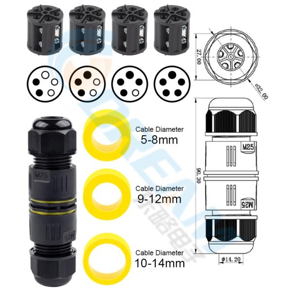 3 Pin Electrical Cable Wire Connector Ip68 Waterproof For Outdoor Junction Box