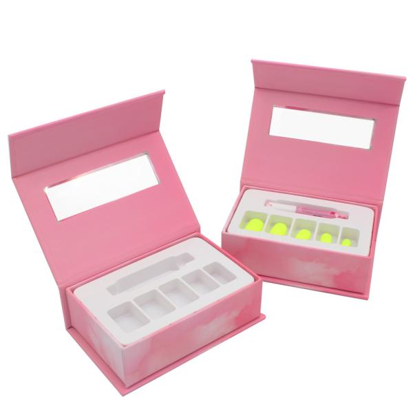 Customize logo printed pink press on nail packaging box Cheap packaging box with eva insert for artificial nails