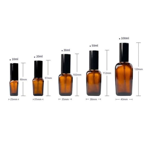 Press Type Cosmetic Glass Bottles / Amber Cosmetic Jars Square Shape