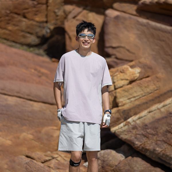 Men's Raglan Sleeve Color Block T-shirt Fine Stripe Polyester Quick Dry Antibacterial Outdoor Short Sleeve Custom OEM