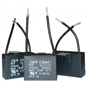 China CBB61 370V 3.0mfd 187 Terminal Ceiling Fan Capacitor With Straight Iron Ear on sale