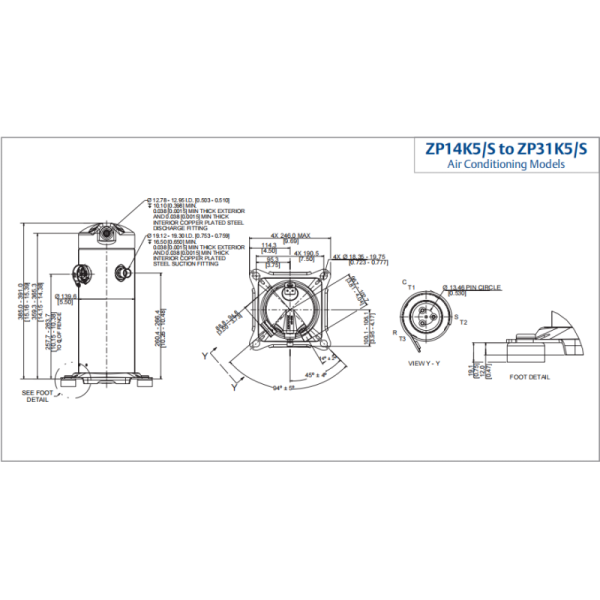ZP24KSE-TFM-522 Refrigeration Scroll Compressor 2HP 19350BTU Air Condition Compressor