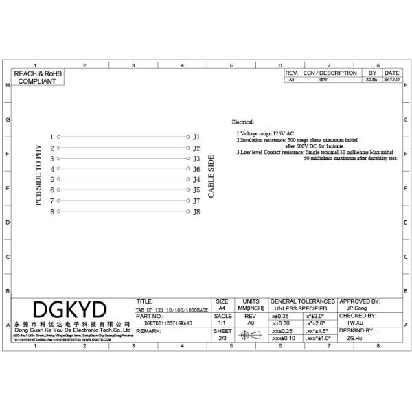 Single Port 8P8C Female CAT6 PCB Connector RJ45 Without Transformer