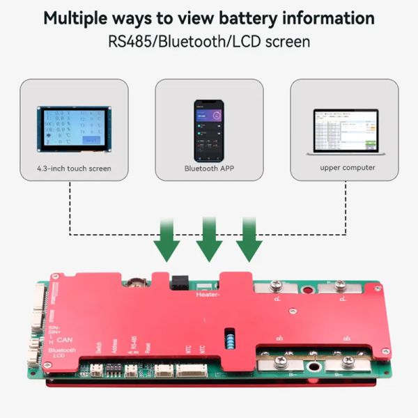 BMS LiFePO4 6s 8s 16s 24V 48V 100A 200A Smart BMS Battery Management System for Lithium Ion Battery Pack