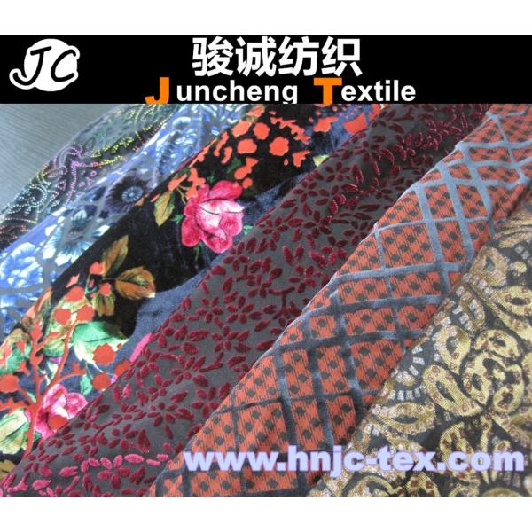 China sell gold print burnout 3D polyester micro velvet fabric for apparel fabric