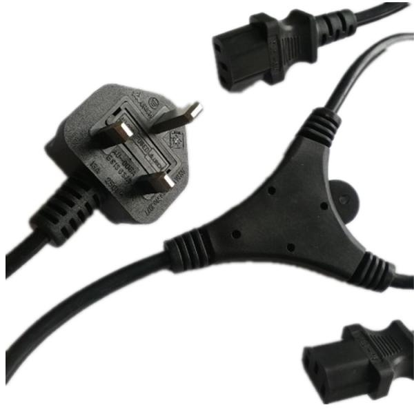 UK C13 power supply cord, UK plug to 2xC13 female plug, Y shape connector