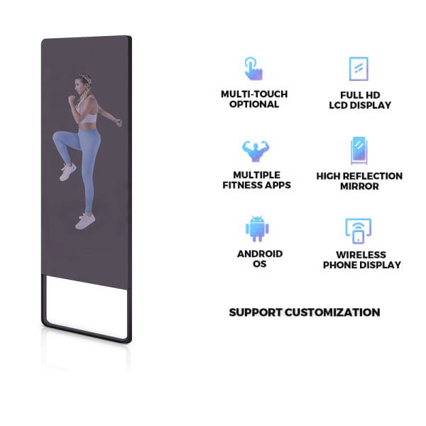 32 Inch 4K Intelligent AI Fitness Exercise Magic Mirror Touchscreen Android OS Voice Control Glass Wi-Fi Wall-mounted Indoor