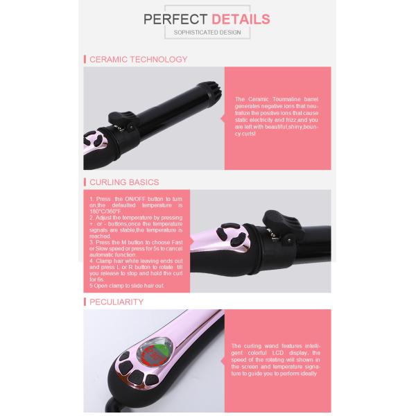Deep Wave Ceramic Auto Rotating Hair Curler Fast Heating Ptc