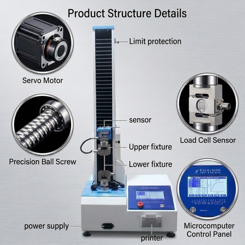 Automatic Single Column Tensile Tester 200kg Capacity Universal Material Testing Machine for Plastic Packaging Factory