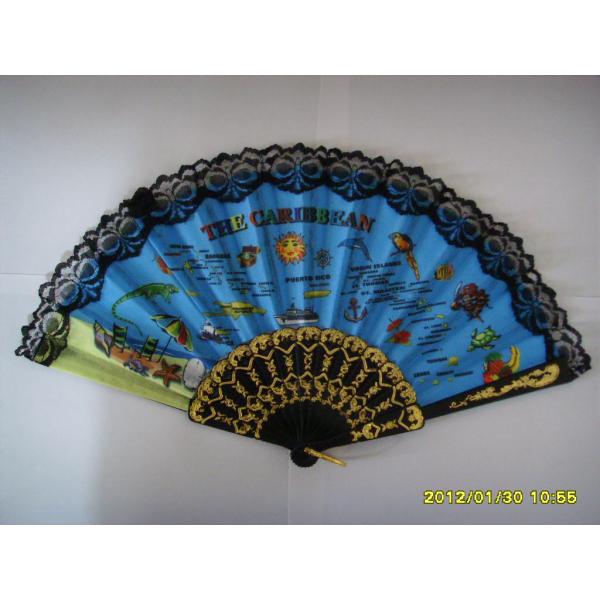 23cm lace hand fan with plastic ribs and lace fabric, can print logo or design on fabric