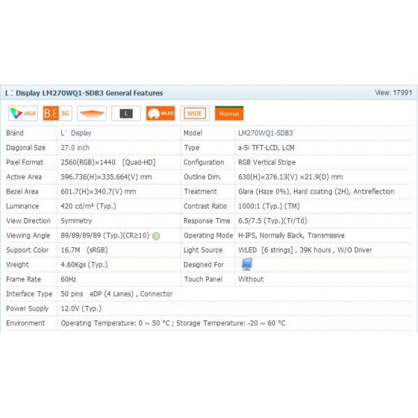 A1407 iMac LCD Screen LM270WQ1 SD B3 For IMAC 2011