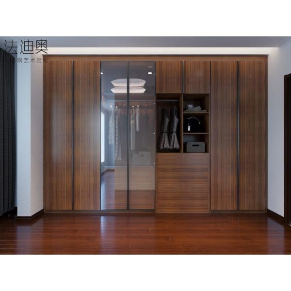 Dark Wood Stainless Steel Wardrobe with Glass and Integrated Desk