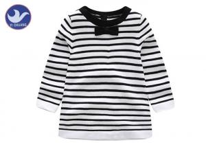 China Cotton Knitted Girl Striped Dress , Black And White Childrens Dresses Long Sleeves on sale