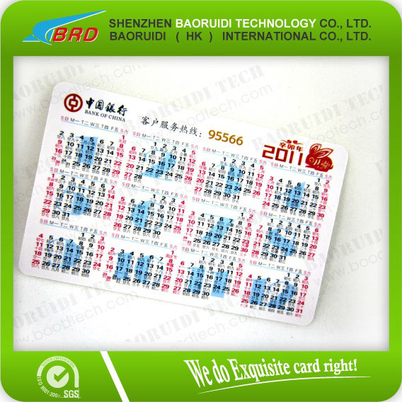 Plastic Pocket Calendar Card from manufacturer with high quality