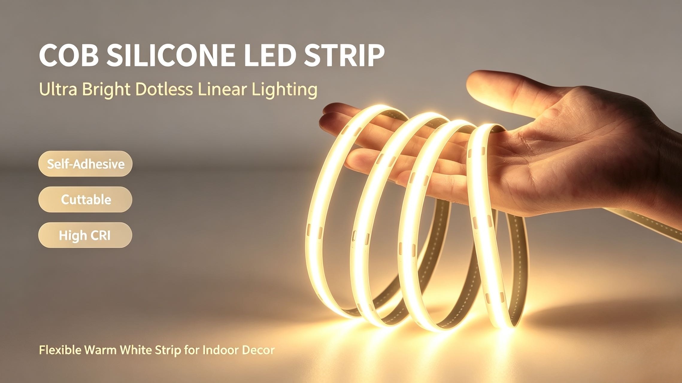 12V & 24V COB LED Strip Lights Self-Adhesive Ultra-Thin Flexible LED Tape for Cabinets