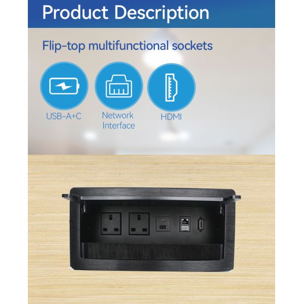 20W Flip Up Countertop Outlet Power Module USBA USBC Desk Mounted Sockets