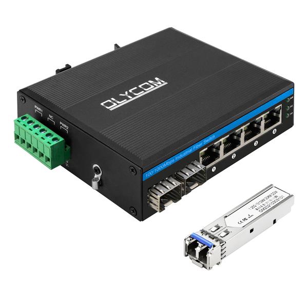 Industrial Network Switch 6 Port 100M/1000M Fiber Unmaaged Din Rail 12V 24V Input