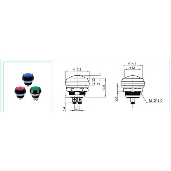 12mm Waterproof Push Button Double Pole Metal Pushbutton Momentary Switch