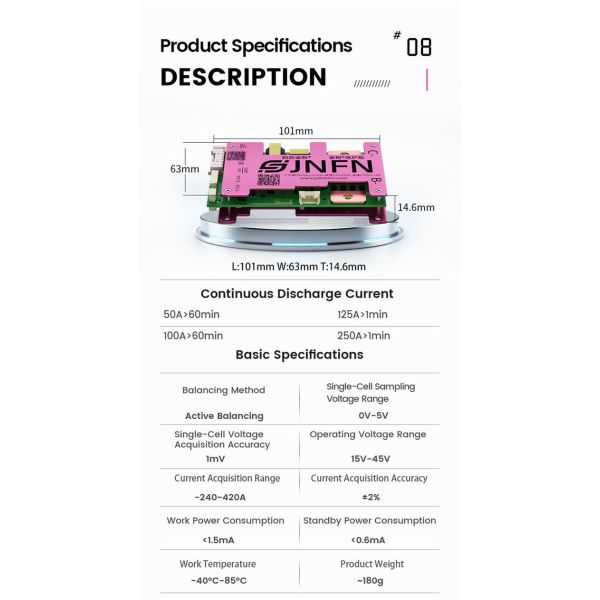JNFN ANT Active Balancing BMS 3S 4S 12V 200A With RS485 Bluetooth OEM