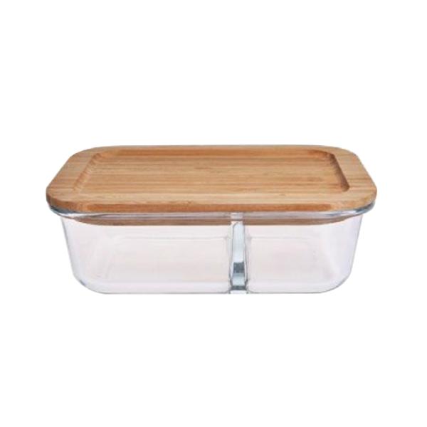 IKOO Bamboo Lid Divided Glass Container - Borosilicate Microwave Safe