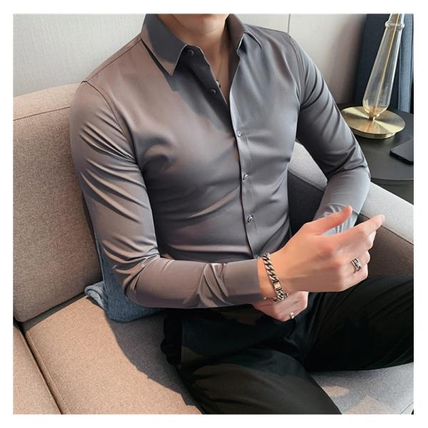 Viscose/Polyester/Spandex Formal Shirt for Men Professional Slim Fit Solid Color Shirt