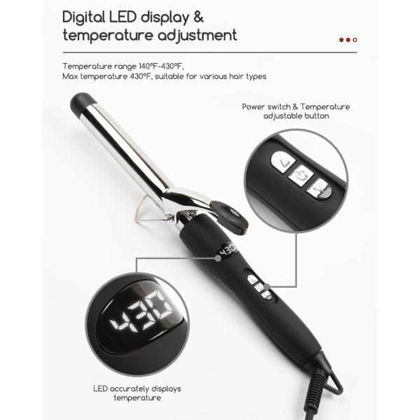 Fast Heating Electric Hair Curler Long Curling Tong Wand LCD Screen Champagne