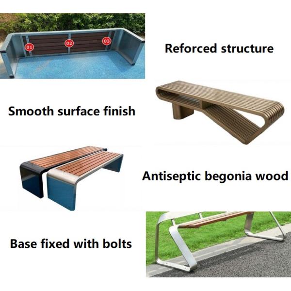 Garden Solid Wood Slats Bench Park Waiting Benches With Steel Frame