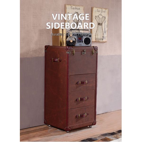Vintage Brown Handmade Durable American-Style Retro Leather Side Table for Living Room Hotel Coffee Shop Bars