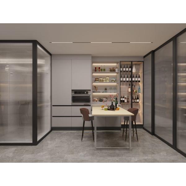 Grey Stainless Steel Kitchen Cabinet with Wine Storage & Extendable Table