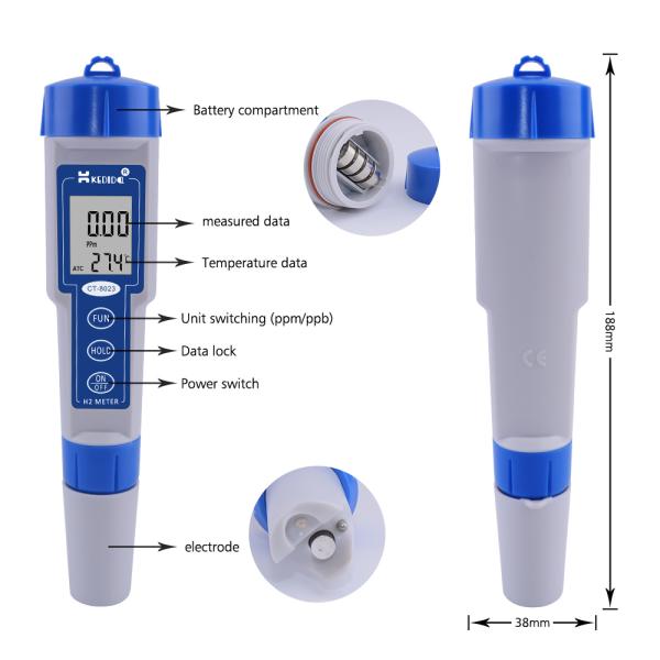 Intelligent Backlight 2.40ppm H2 Hydrogen Digital PH Meter