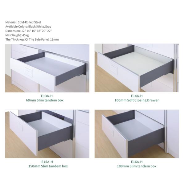 Kitchen Metal Cabinet Soft Closing Drawer Slim Tandem Box details