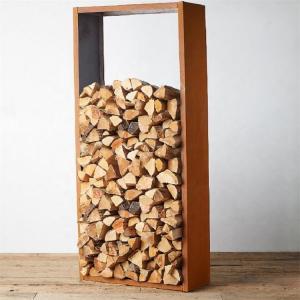 China Custom Outdoor Rectangular Log Holder Corten Steel Firewood Storage Rack on sale