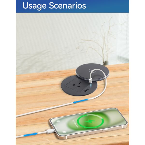 USBC Fast Charge Desk Power Grommet Electrical Plug Fire Resistant