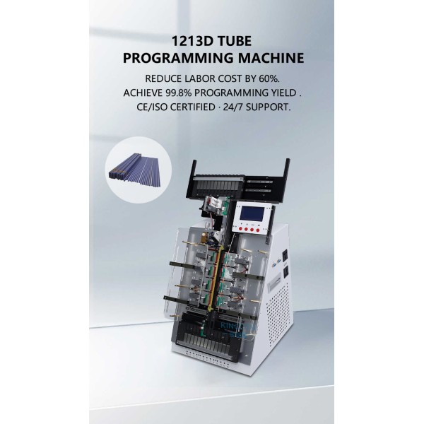 Tube IC Programming Machine Plug-and-play—no gas connection required One unit replaces three workers 1213D—Compact machine, massive output. Tube-in,