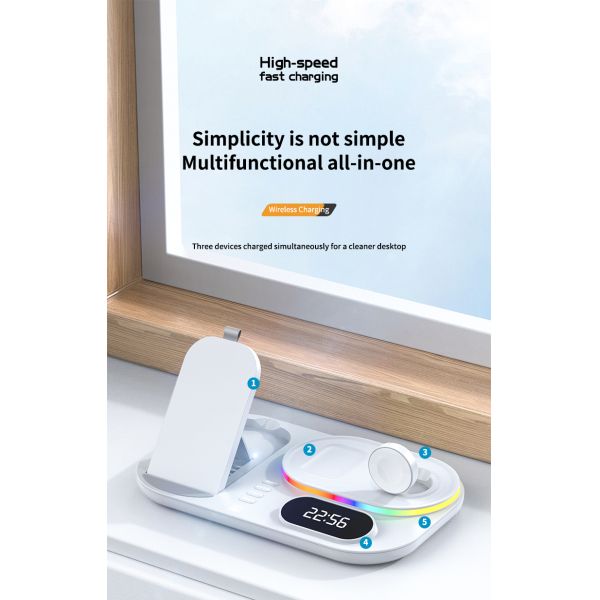 LED Digital RGB Alarm Clock 4 In 1 Folding Wireless Charging Station Dock Stand For Xiaomi Samsung iPhone Wireless Charger