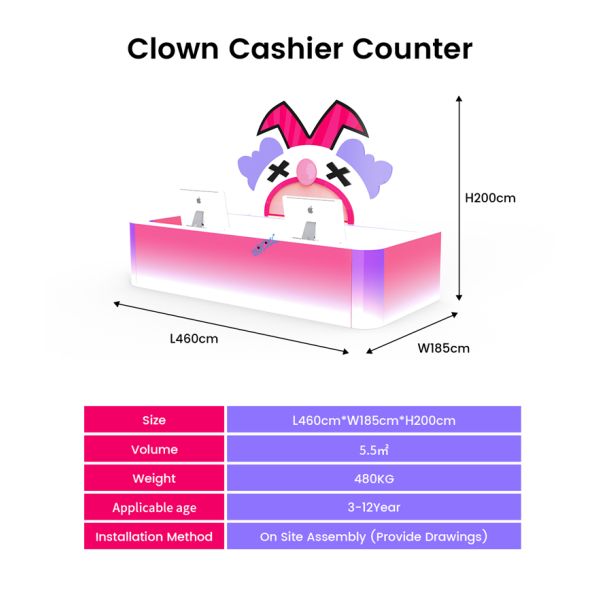 Clown Cashier Counter for Indoor Playground - Durable Commercial Front Desk Solution