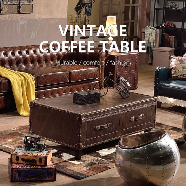 Nidea #8629 Higher Quality Vintage Retro Leather Trunk Cabinet Coffee Table Lounge Pub Club Studio Furniture Multifunction