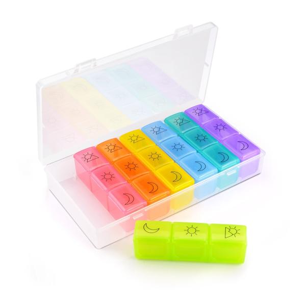 14 Day 2 Week Plastic Pill Dispenser Case For Seniors Colorful 21 Compartments