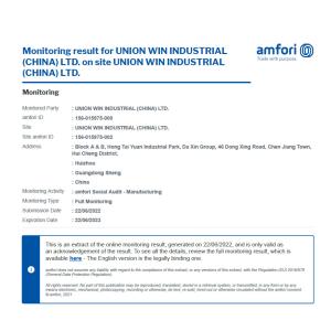 Union Win Industrial(China) Co., Ltd Certifications